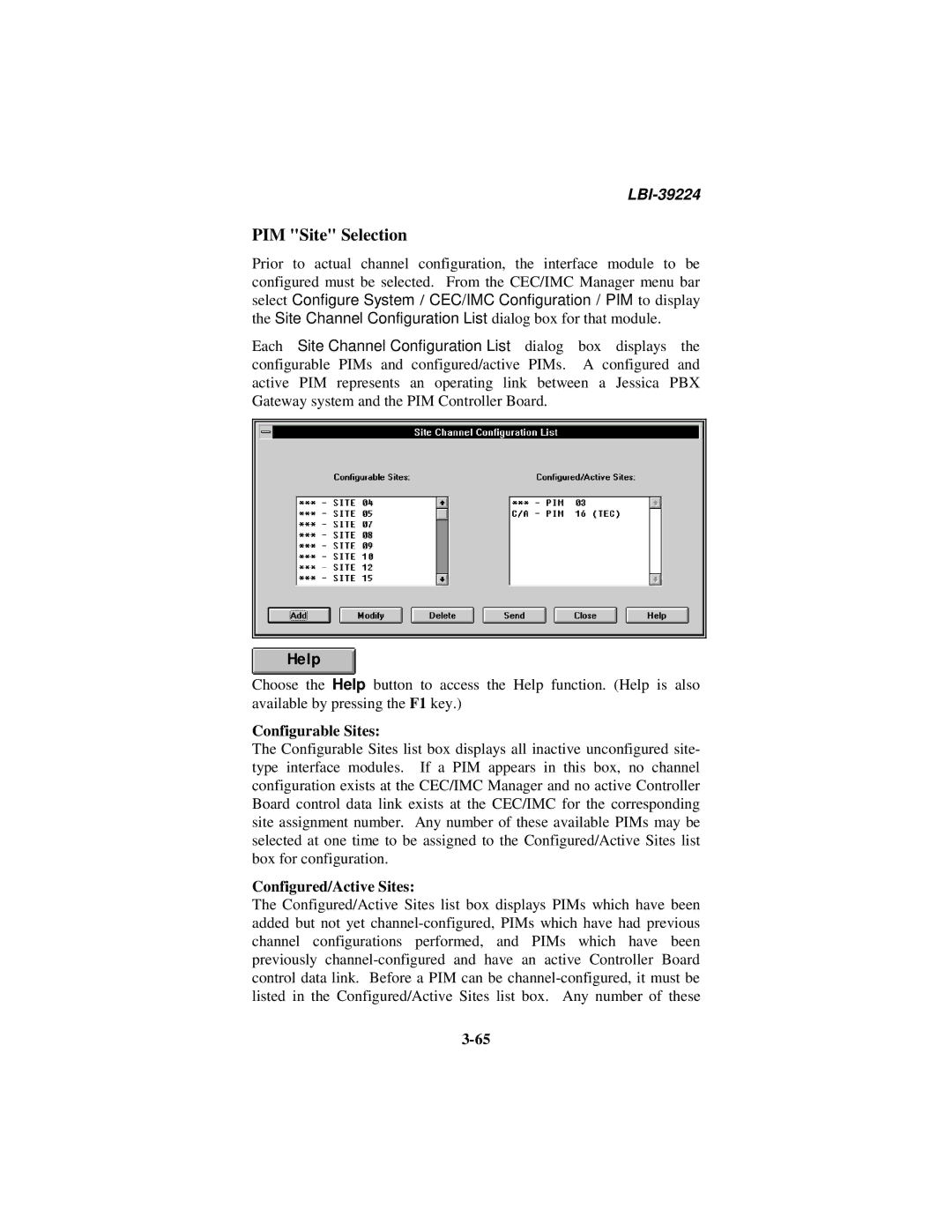 Ericsson LBI-39224 manual PIM Site Selection, Help 