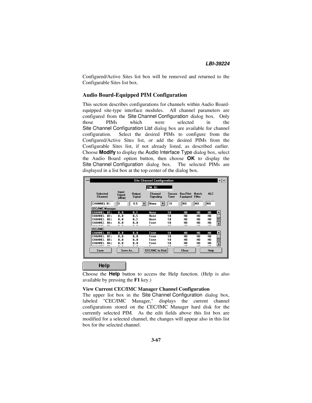 Ericsson LBI-39224 manual Audio Board-Equipped PIM Configuration, View Current CEC/IMC Manager Channel Configuration 