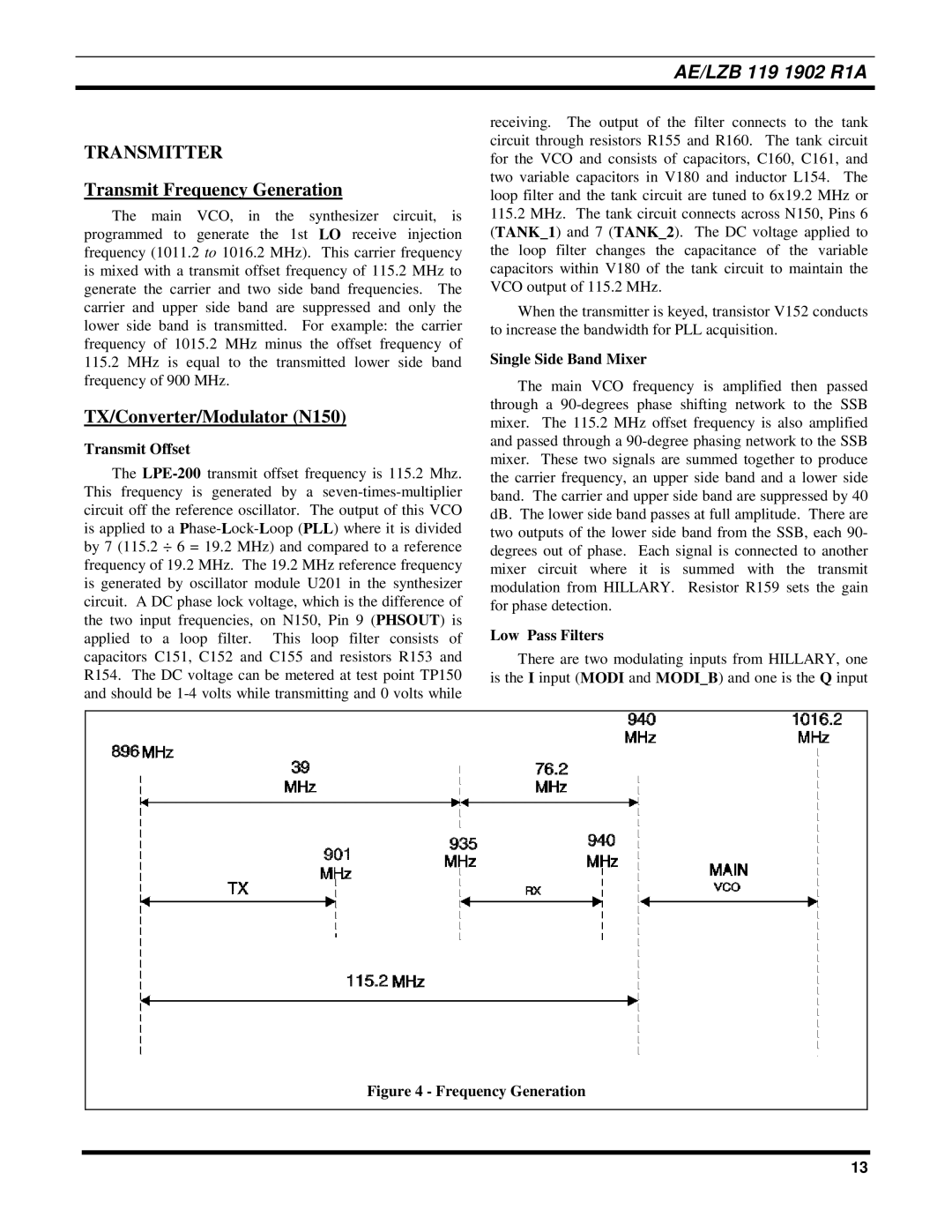 Ericsson LPE-200 manual Transmitter, Transmit Frequency Generation, TX/Converter/Modulator N150 