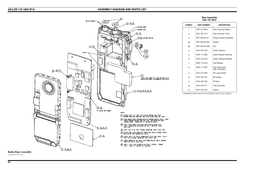 Ericsson LPE-200 manual Radio Rear Assembly, Rear Assembly SXK 107 