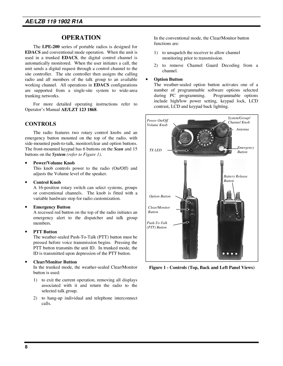 Ericsson LPE-200 manual Operation, Controls 