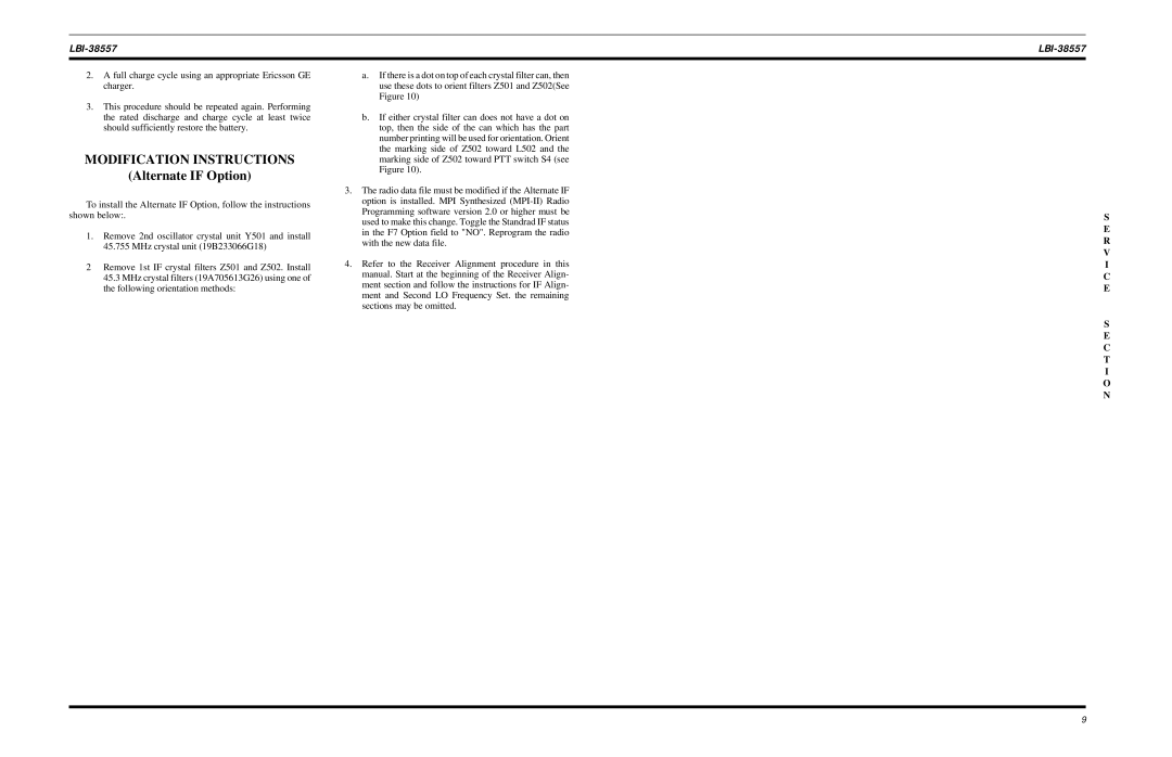 Ericsson MPI-II VHF manual Modification Instructions, Alternate if Option 