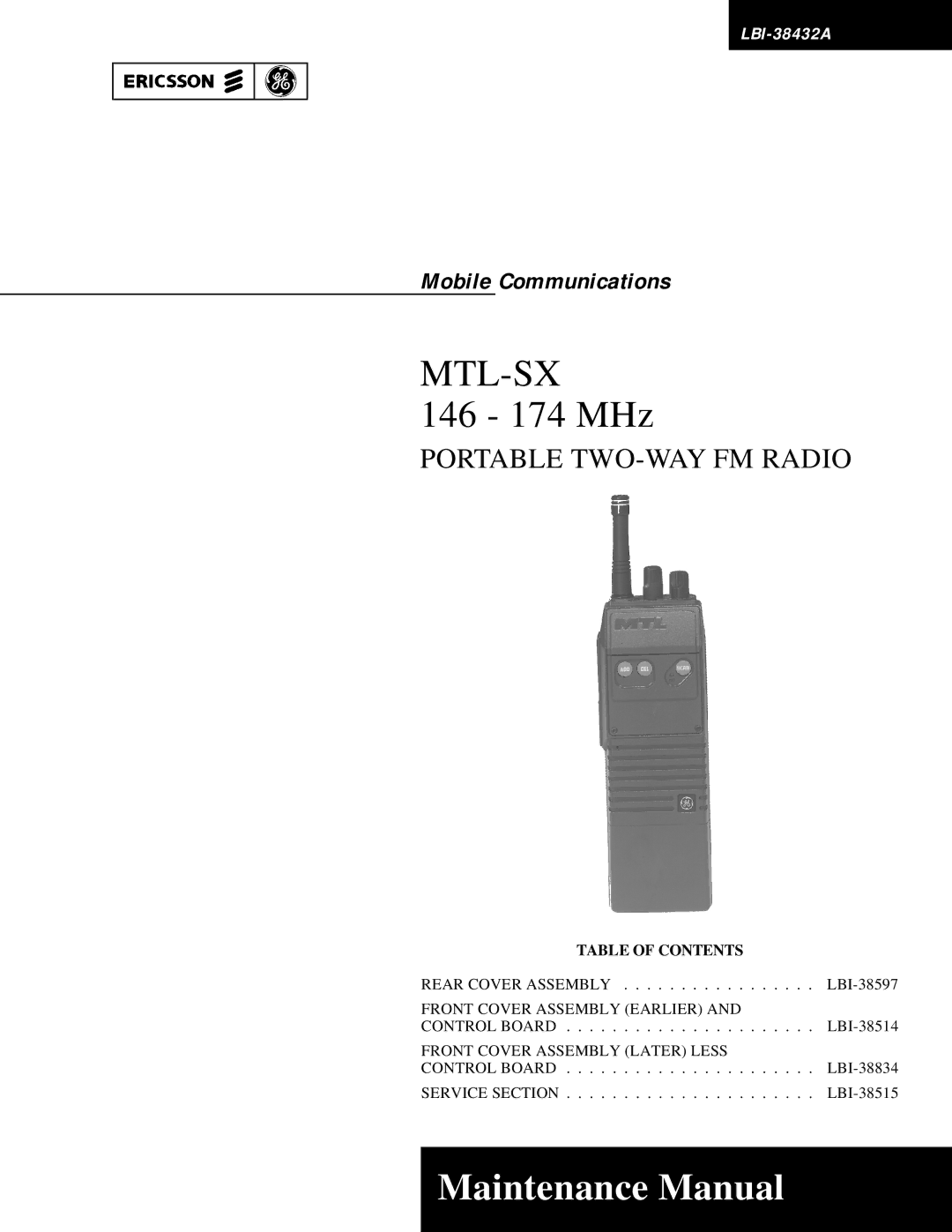 Ericsson MTL-SX manual Mtl-Sx, Table of Contents 