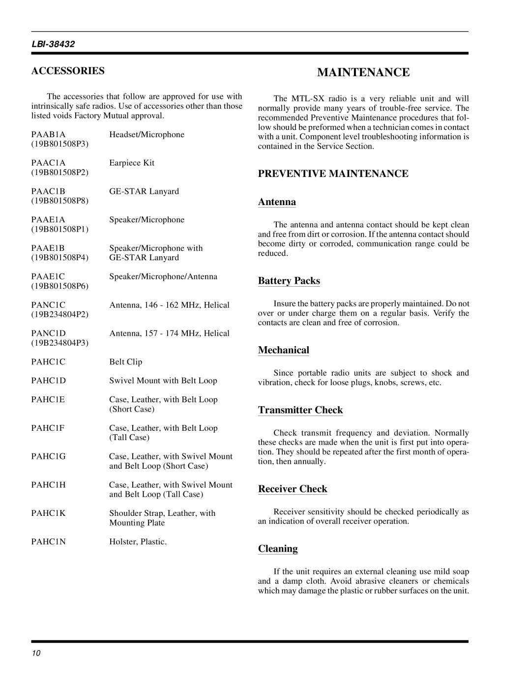 Ericsson MTL-SX manual Accessories, Preventive Maintenance 