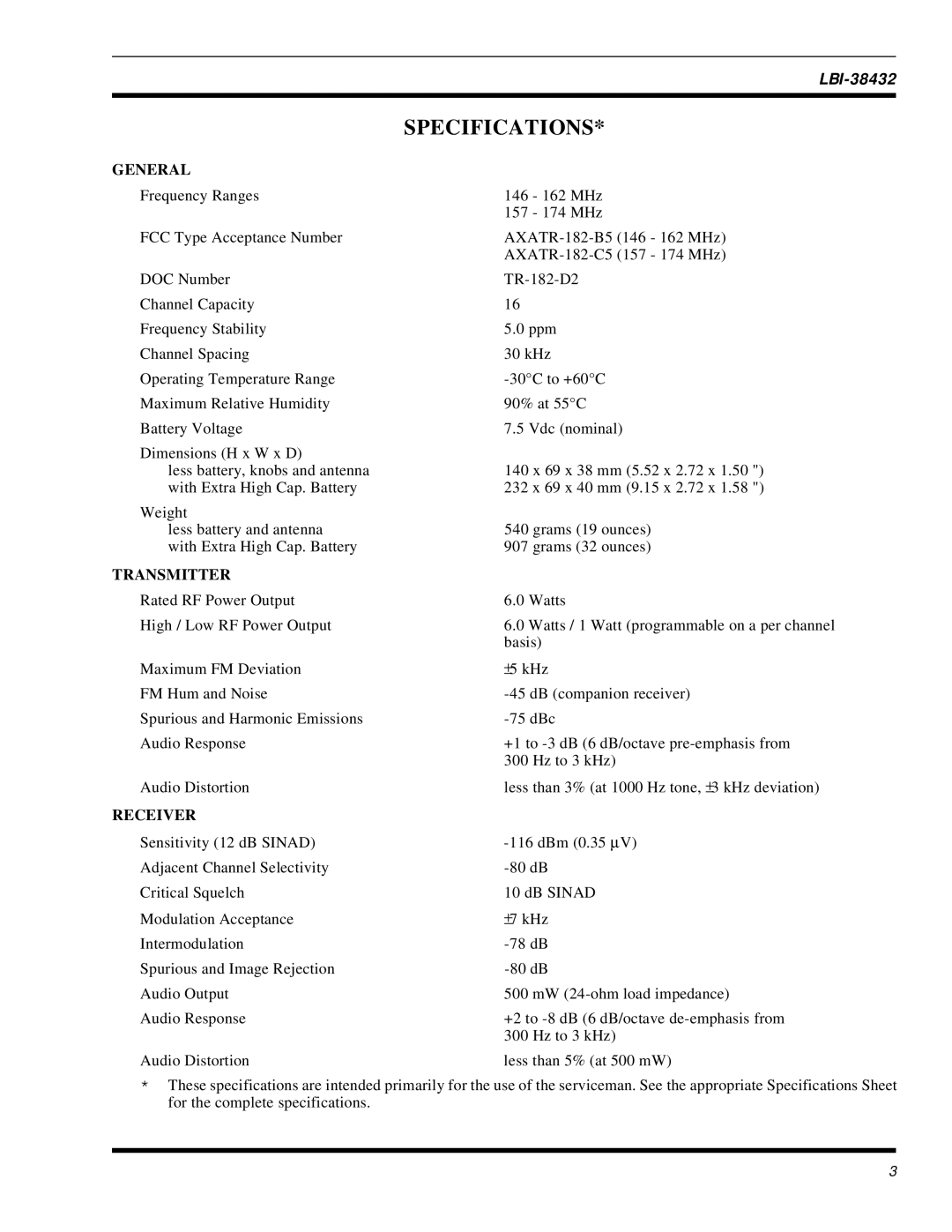 Ericsson MTL-SX manual Specifications, General, Transmitter, Receiver 