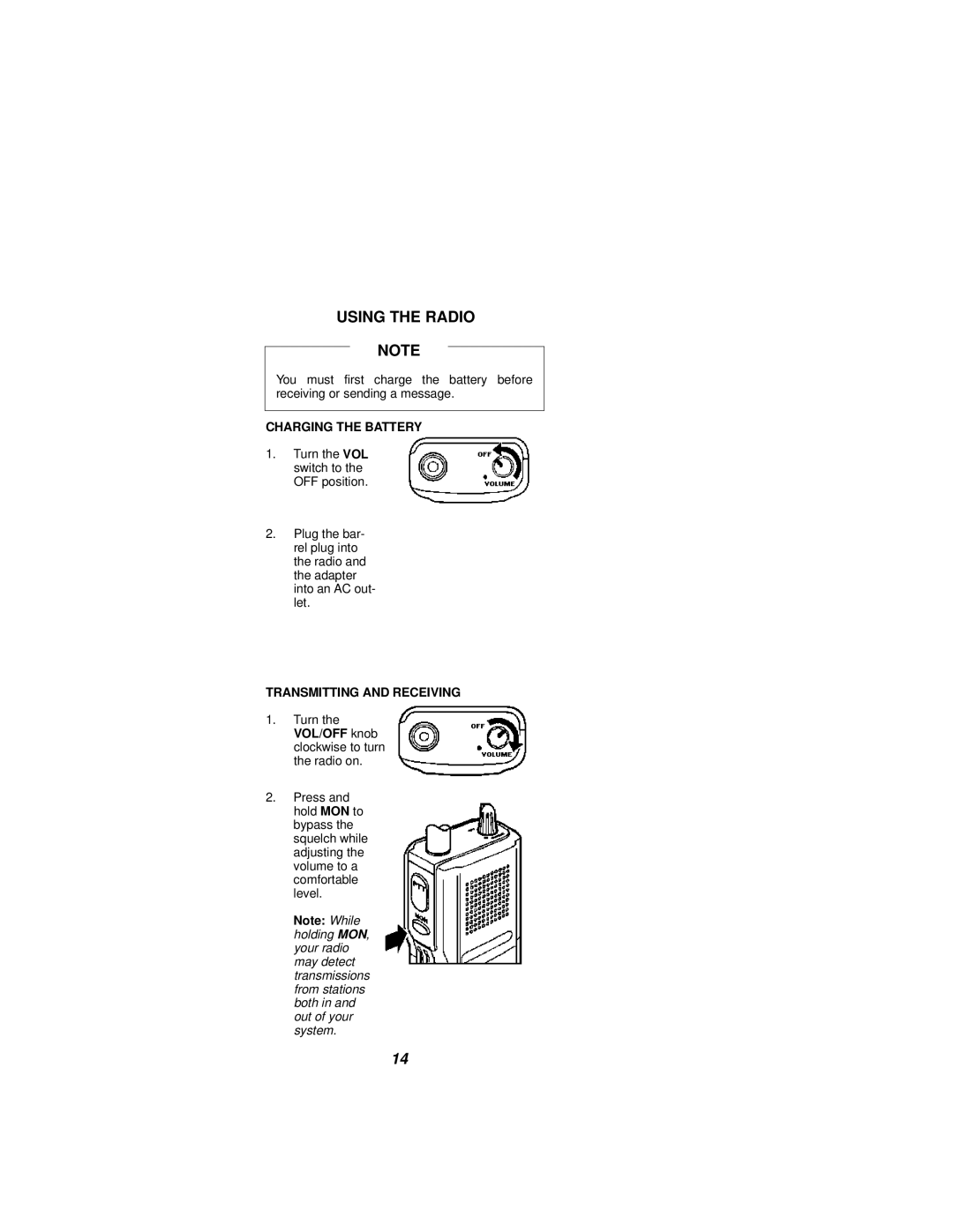 Ericsson NPC-50 manual Using the Radio, Charging the Battery, Transmitting and Receiving 