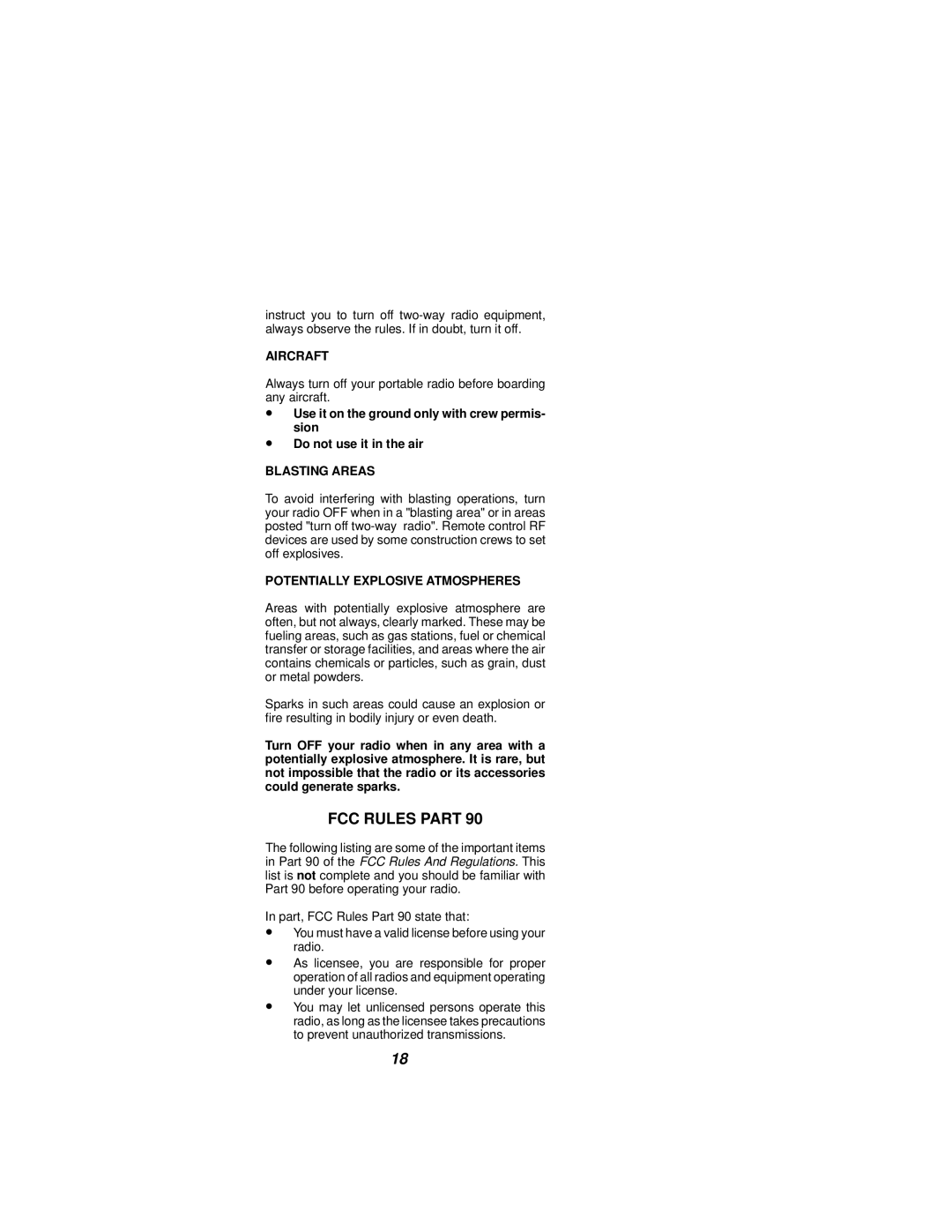 Ericsson NPC-50 manual FCC Rules Part, Aircraft, Blasting Areas, Potentially Explosive Atmospheres 