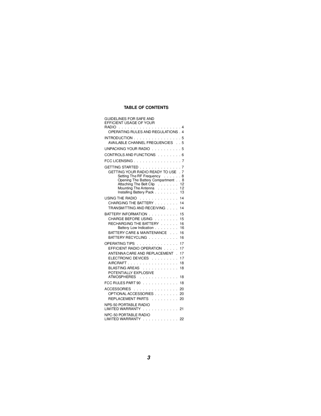 Ericsson NPC-50 manual Table of Contents 