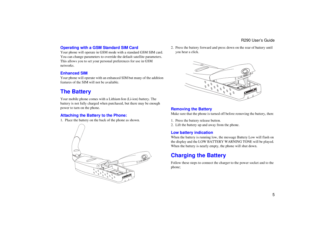 Ericsson R290 manual Charging the Battery 