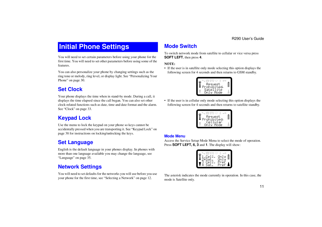 Ericsson R290 manual Initial Phone Settings 