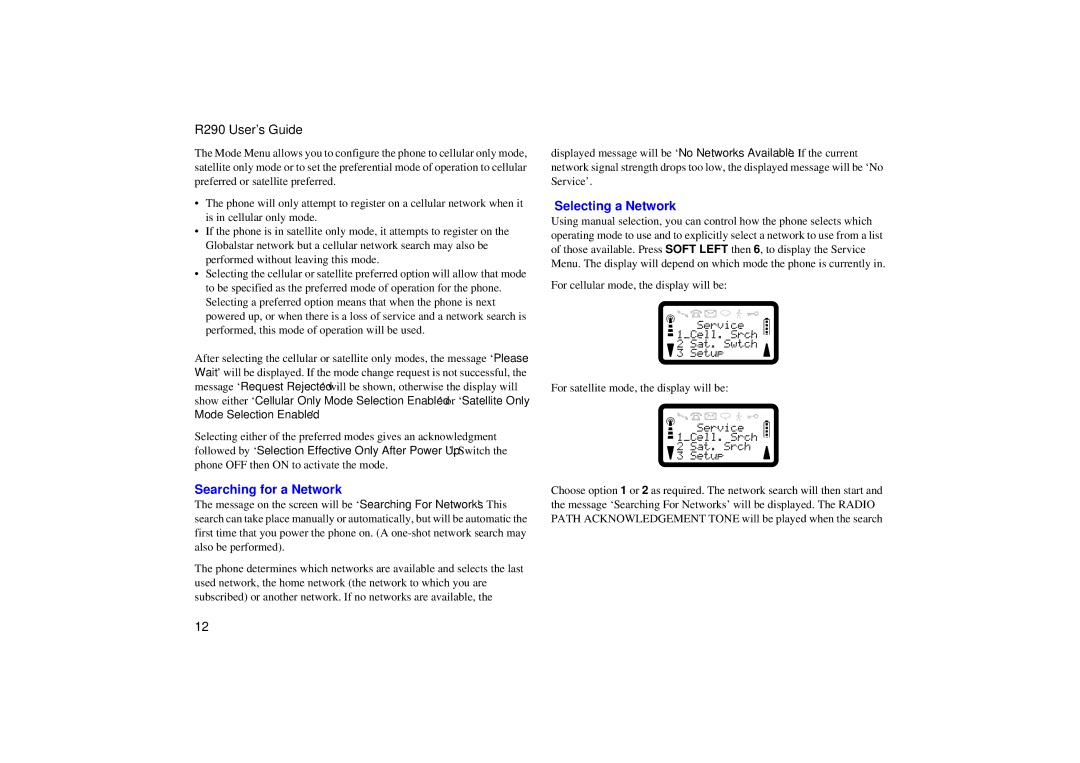 Ericsson R290 manual Searching for a Network, Selecting a Network 