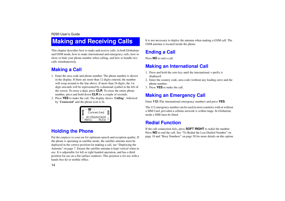 Ericsson R290 manual Making and Receiving Calls 