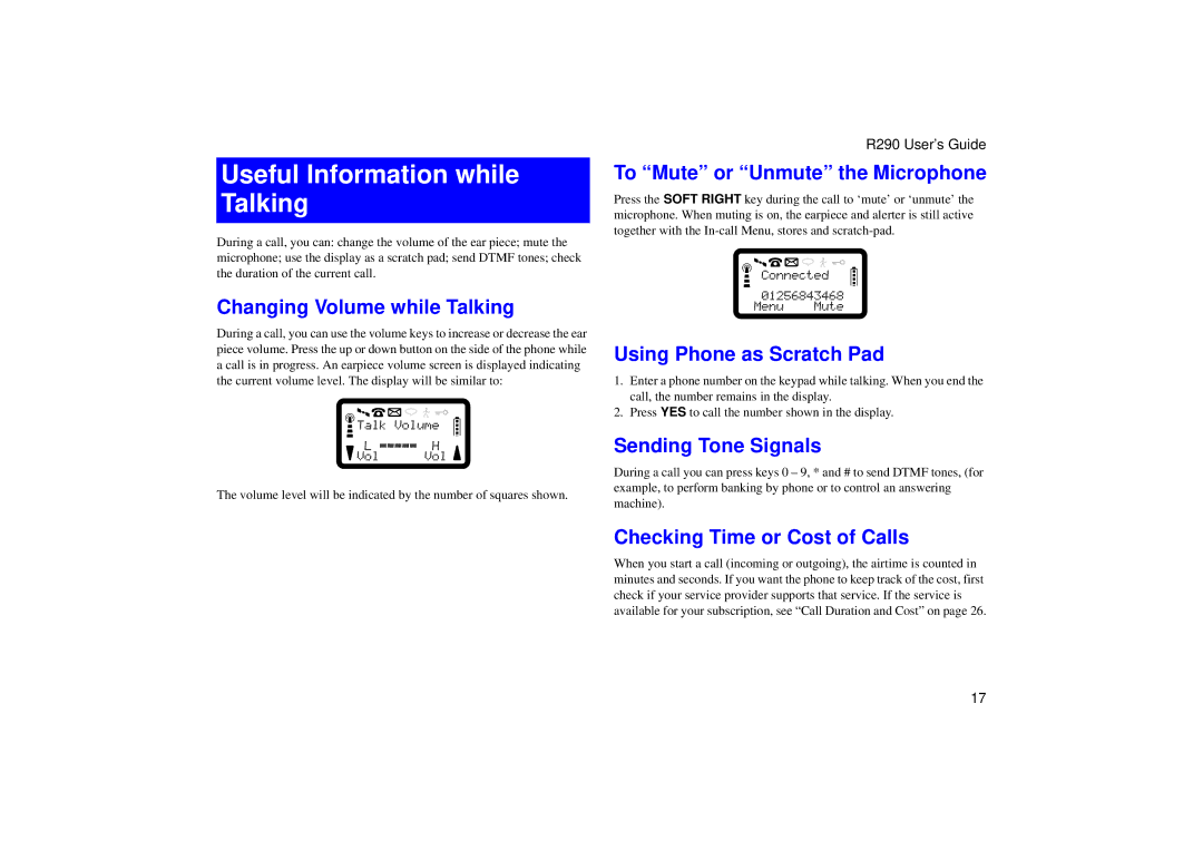 Ericsson R290 manual Useful Information while Talking 