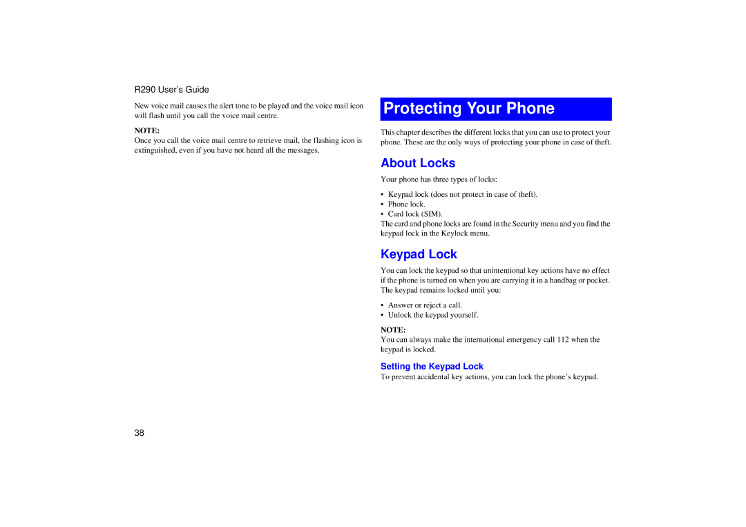 Ericsson R290 manual Protecting Your Phone, About Locks, Setting the Keypad Lock 