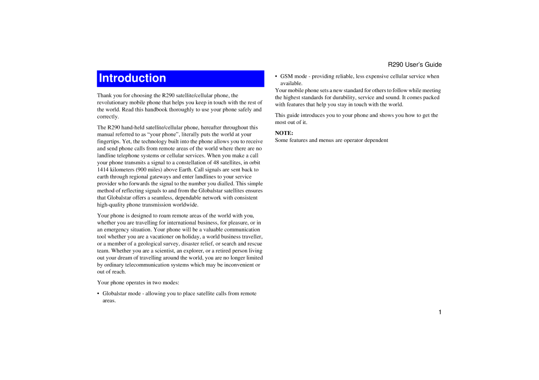 Ericsson R290 manual Introduction 