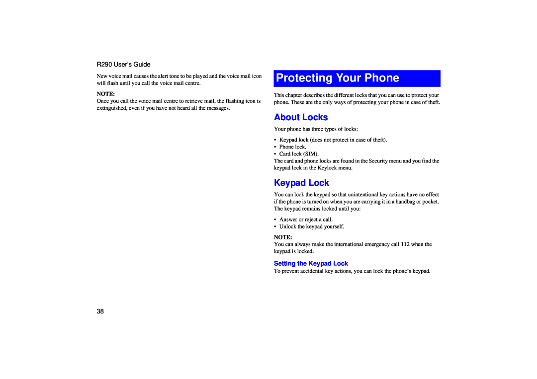 Ericsson R290 manual Protecting Your Phone, About Locks, Setting the Keypad Lock 