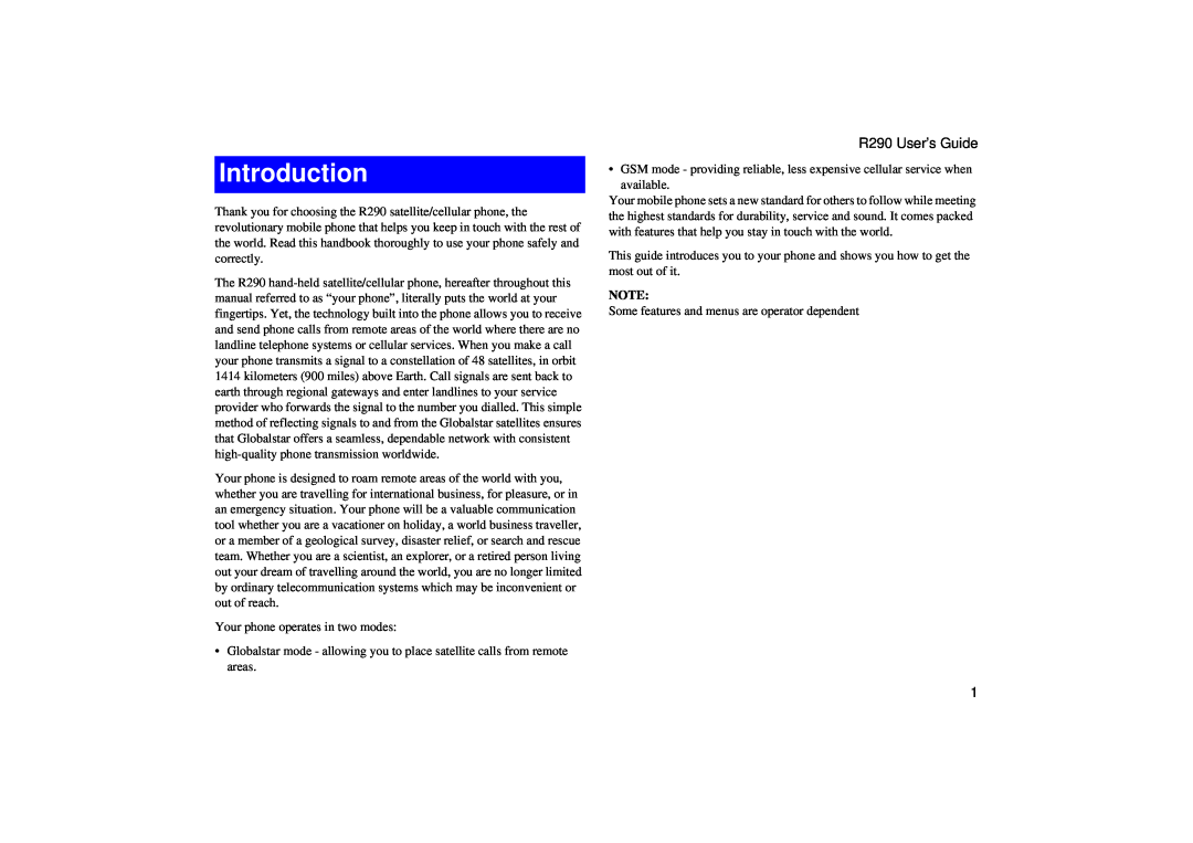 Ericsson R290 manual Introduction 