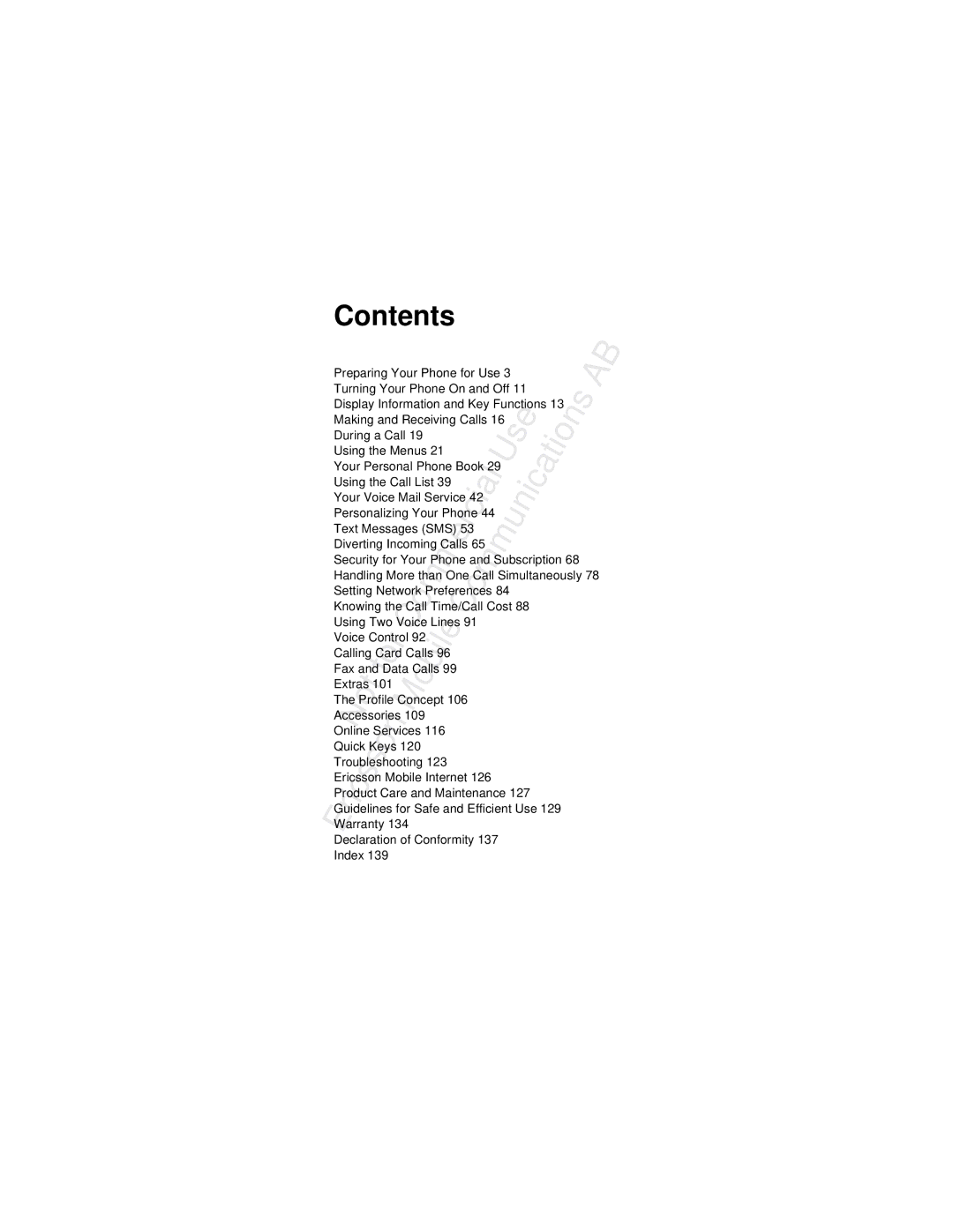 Ericsson R310s manual Contents 