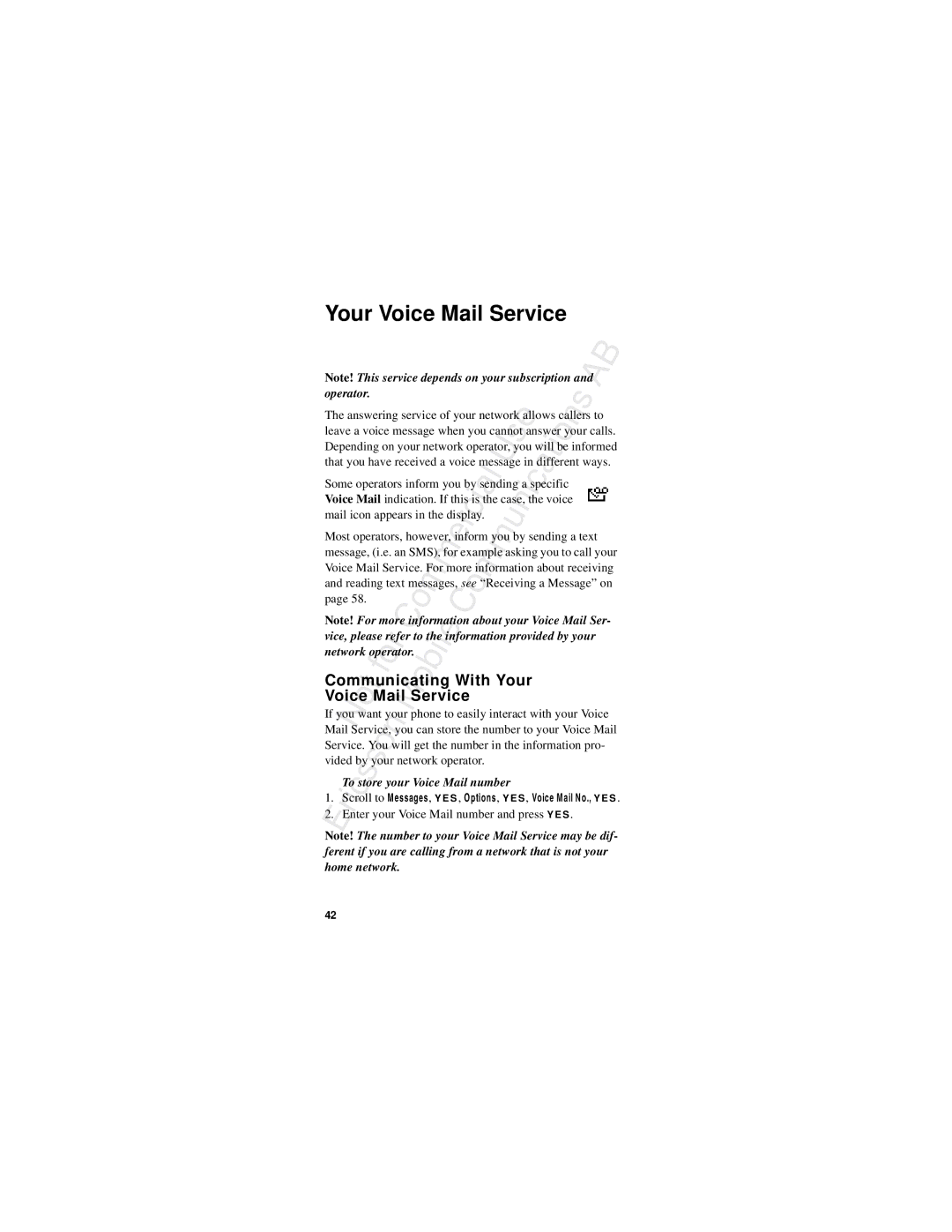 Ericsson R310s manual Your Voice Mail Service, Communicating With Your Voicet Mail Service, Operator 