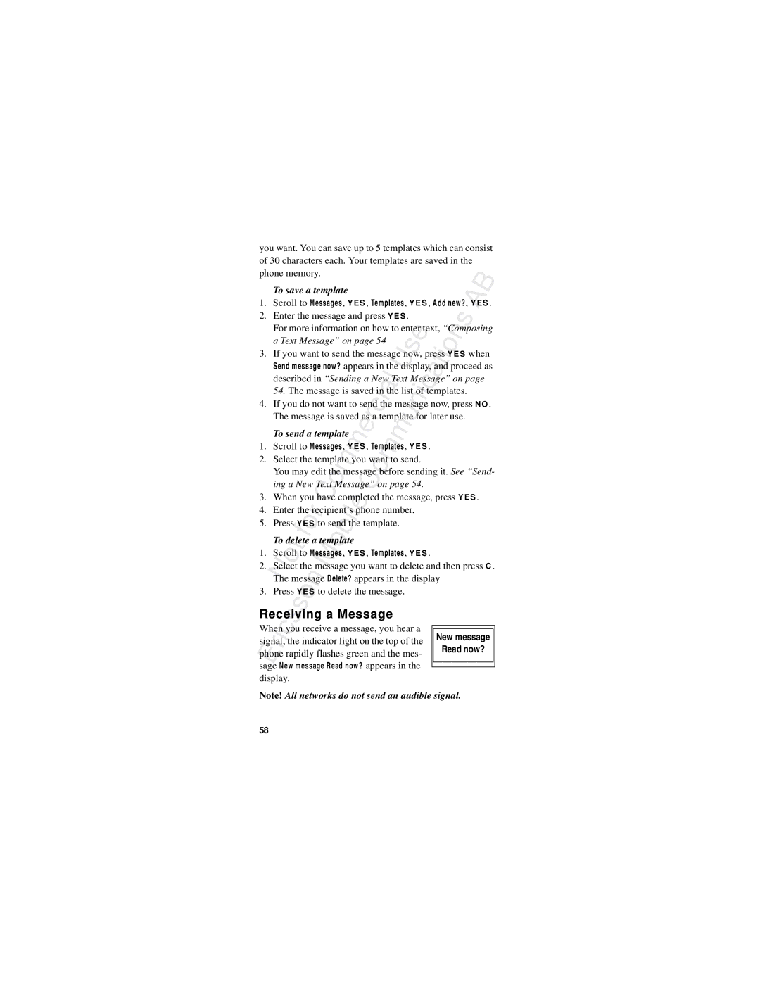 Ericsson R310s manual Message, To save a template, To send a template, Templateb 