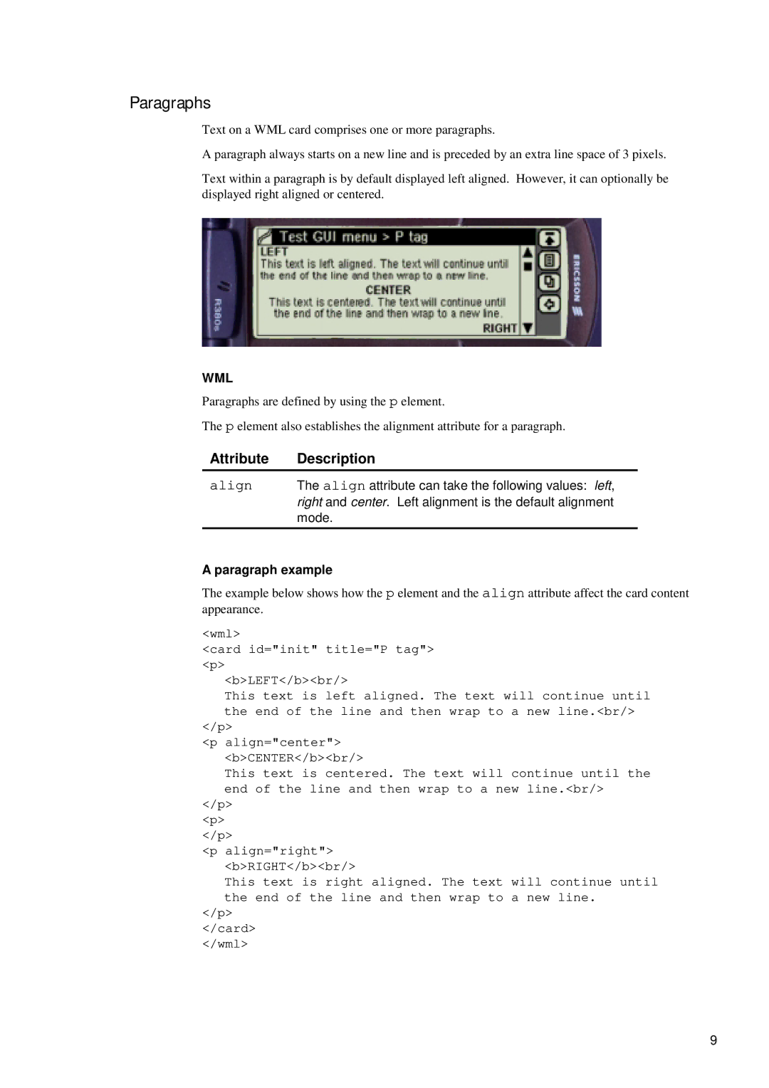 Ericsson R380 manual Paragraphs, Paragraph example 