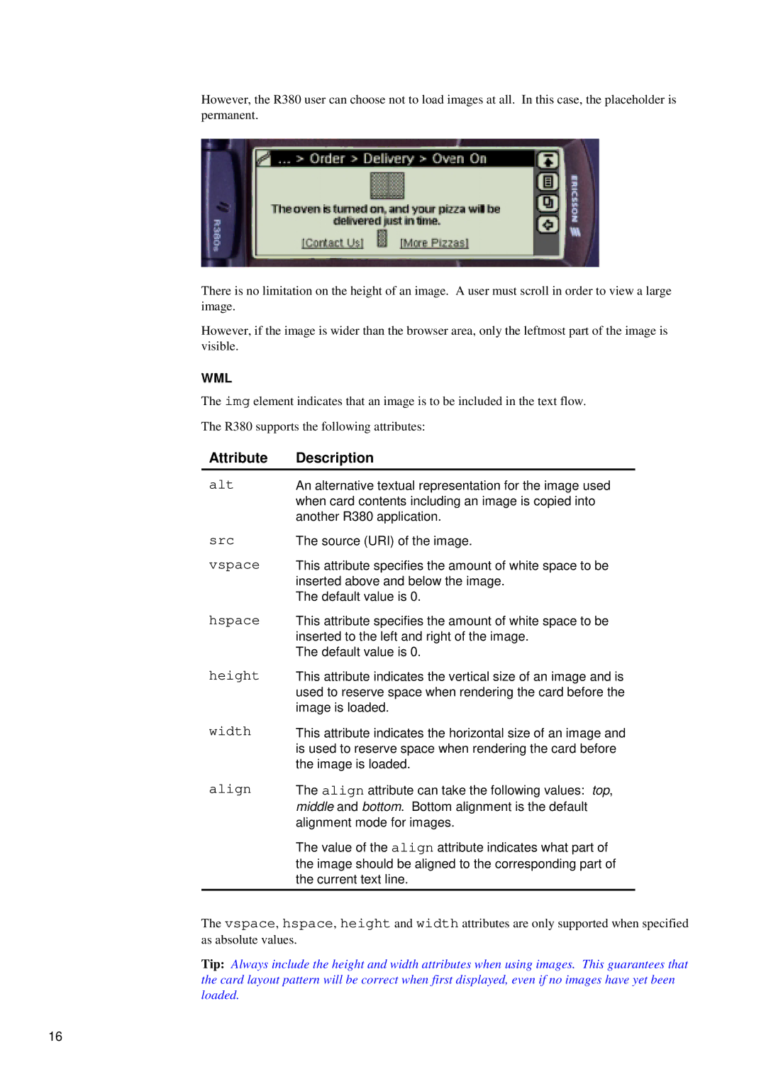 Ericsson R380 manual Alt, Src, Vspace, Hspace, Height, Width Align 