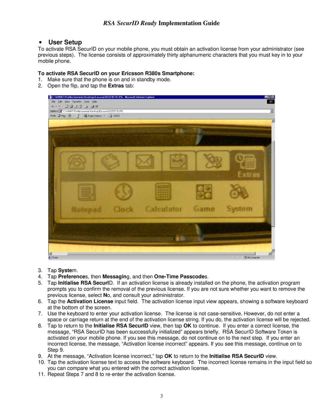 Ericsson manual User Setup, To activate RSA SecurID on your Ericsson R380s Smartphone 