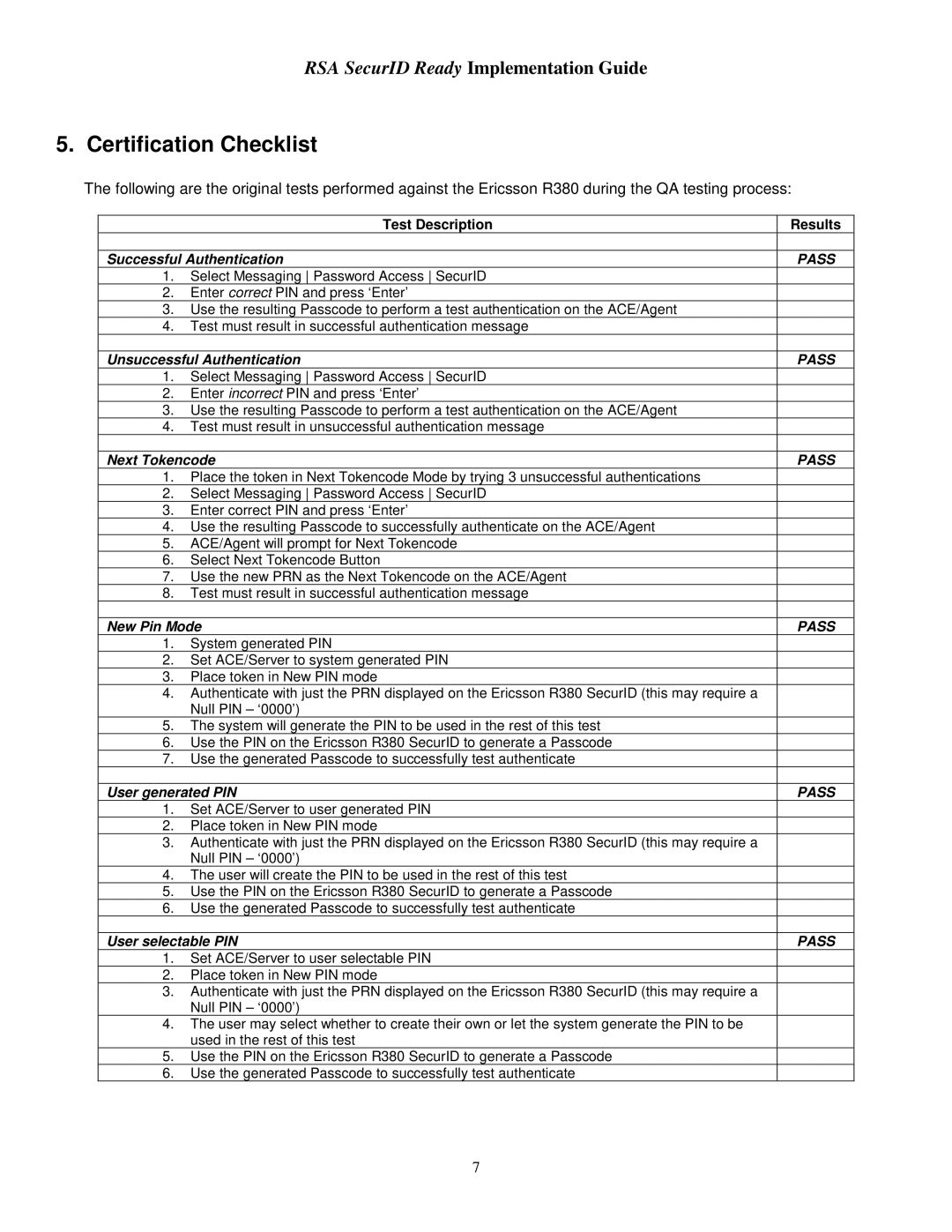 Ericsson R380 manual Certification Checklist, Successful Authentication 