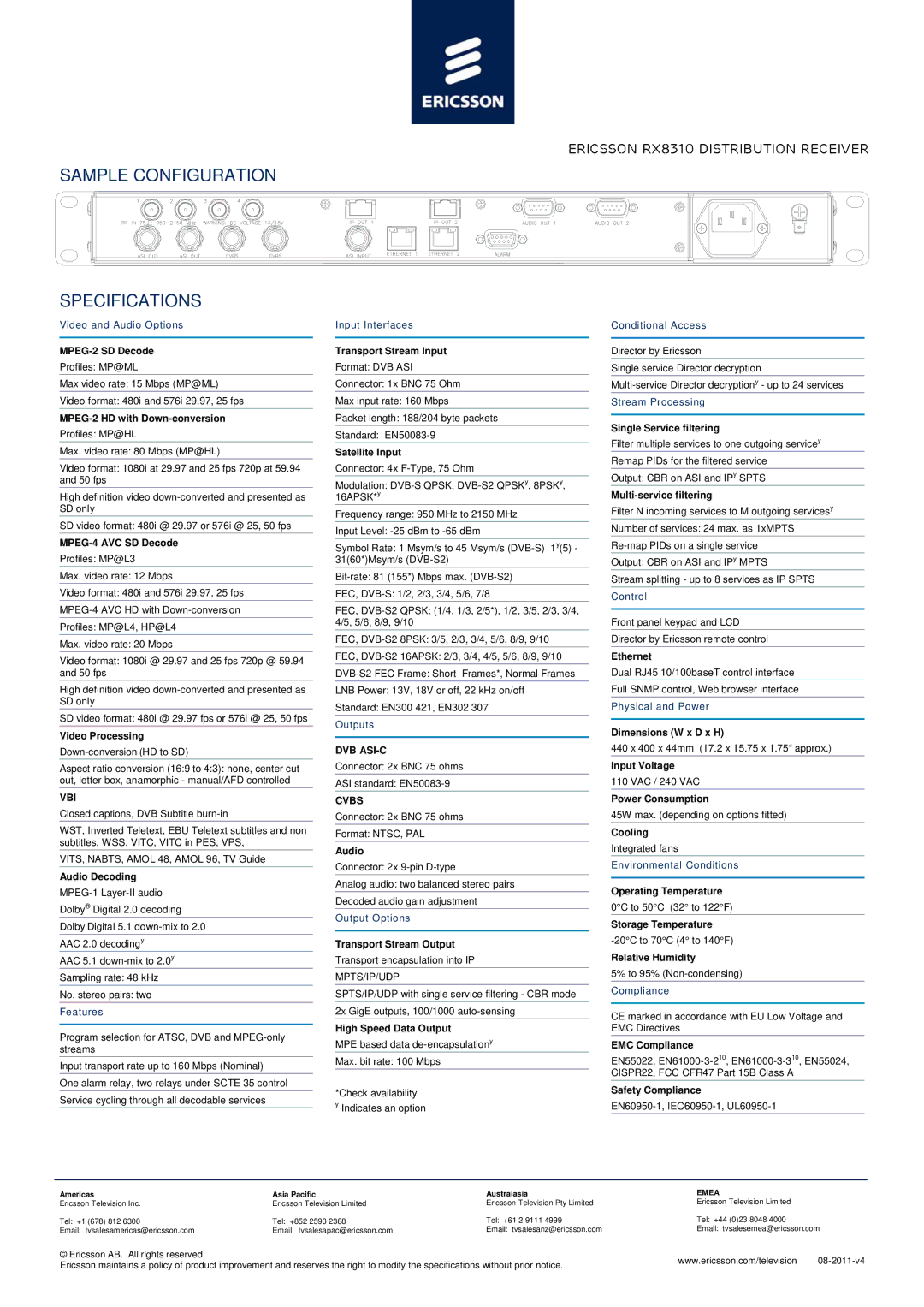 Ericsson RX8310 manual Sample Configuration Specifications 