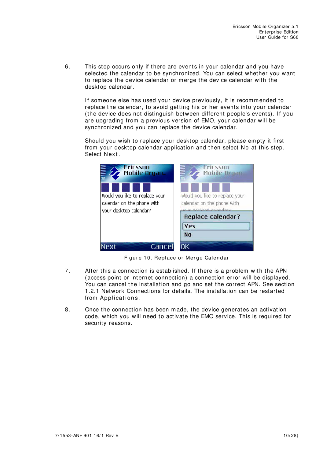 Ericsson S60 manual Replace or Merge Calendar 