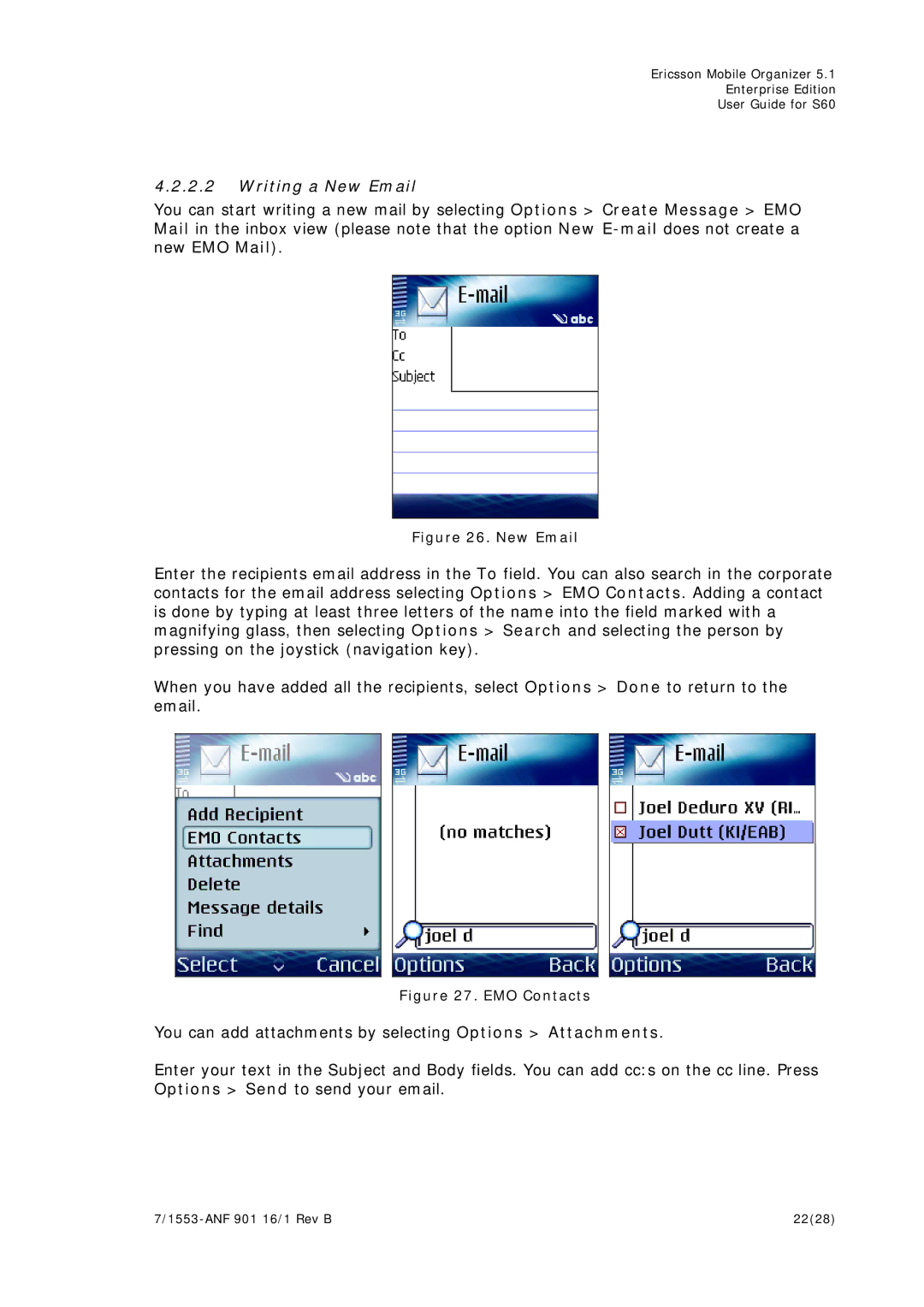 Ericsson S60 manual Writing a New Email 