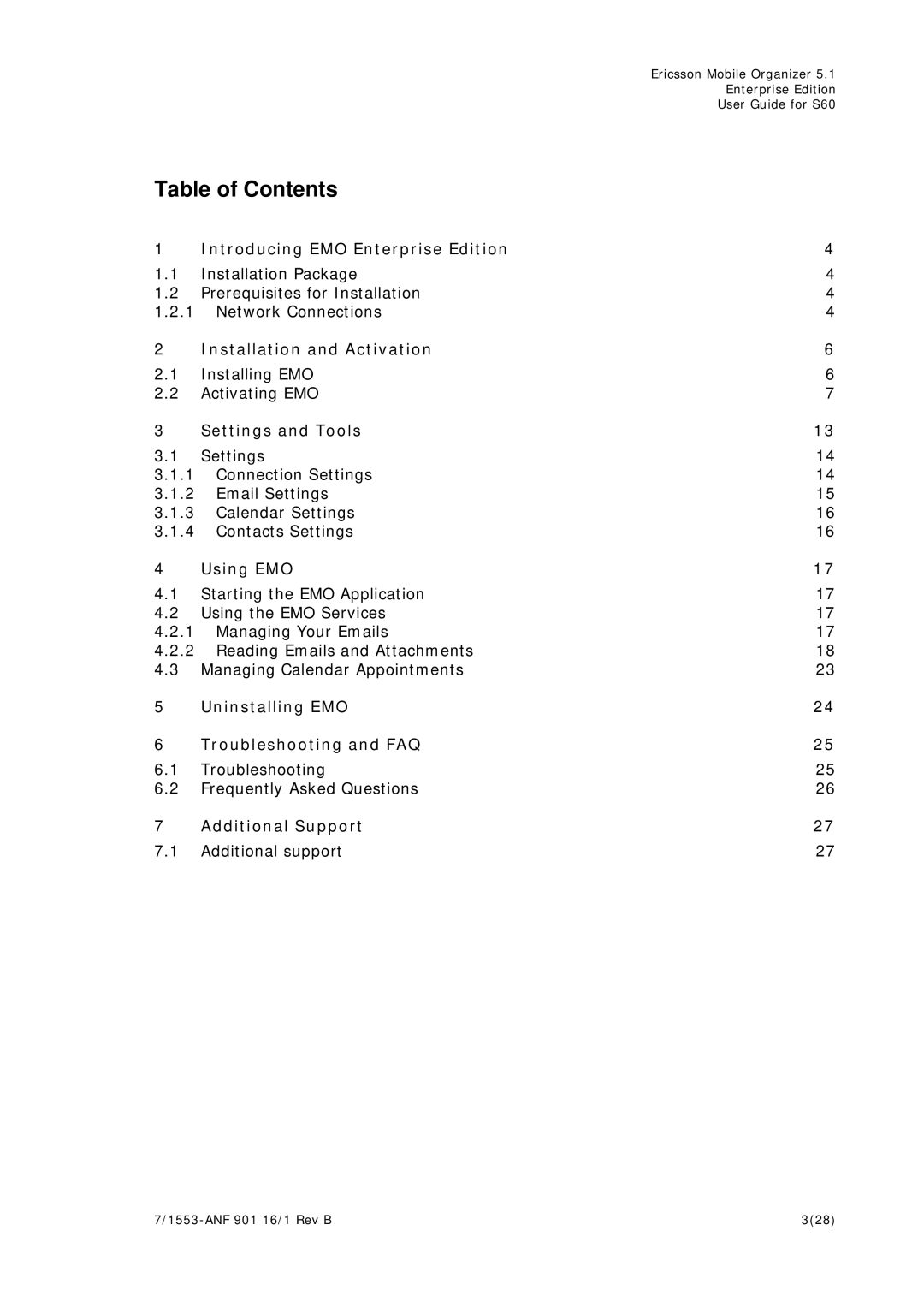 Ericsson S60 manual Table of Contents 