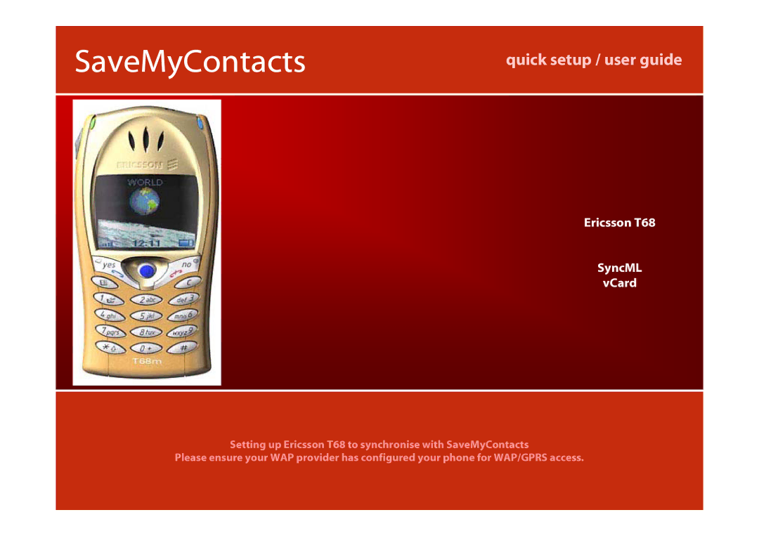 Ericsson T68 manual SaveMyContacts 