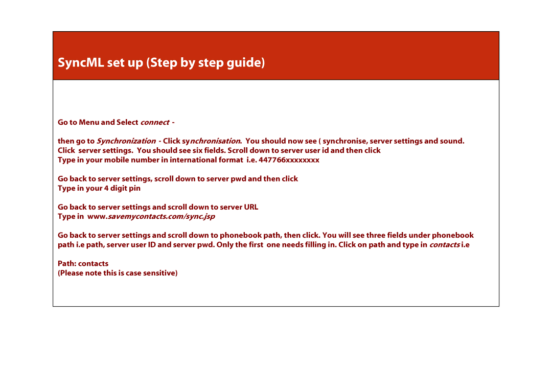 Ericsson T68 manual SyncML set up Step by step guide 