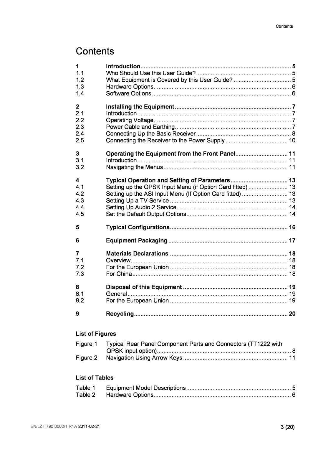 Ericsson TT1222 manual Contents, List of Figures, List of Tables 