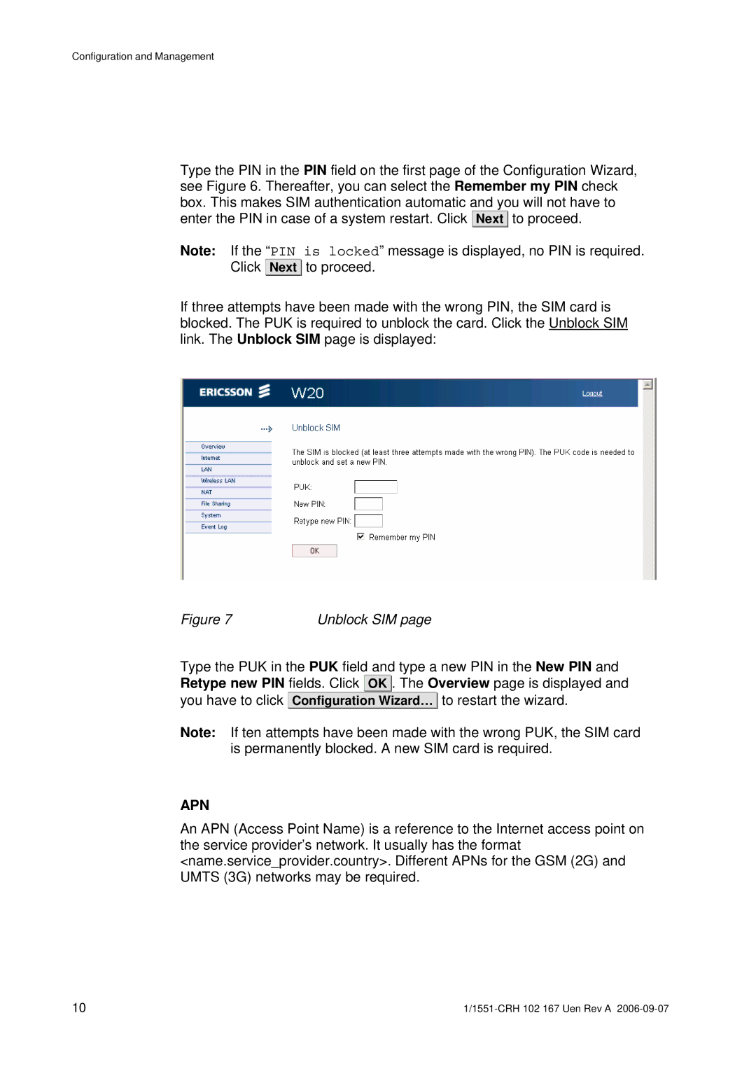 Ericsson W20 manual Apn 