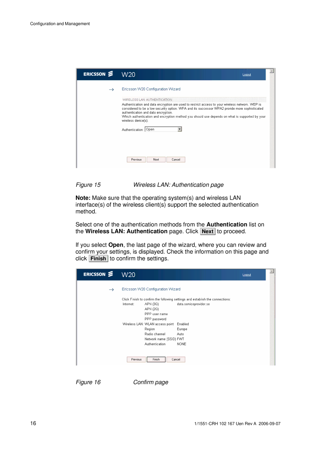 Ericsson W20 manual Wireless LAN Authentication 