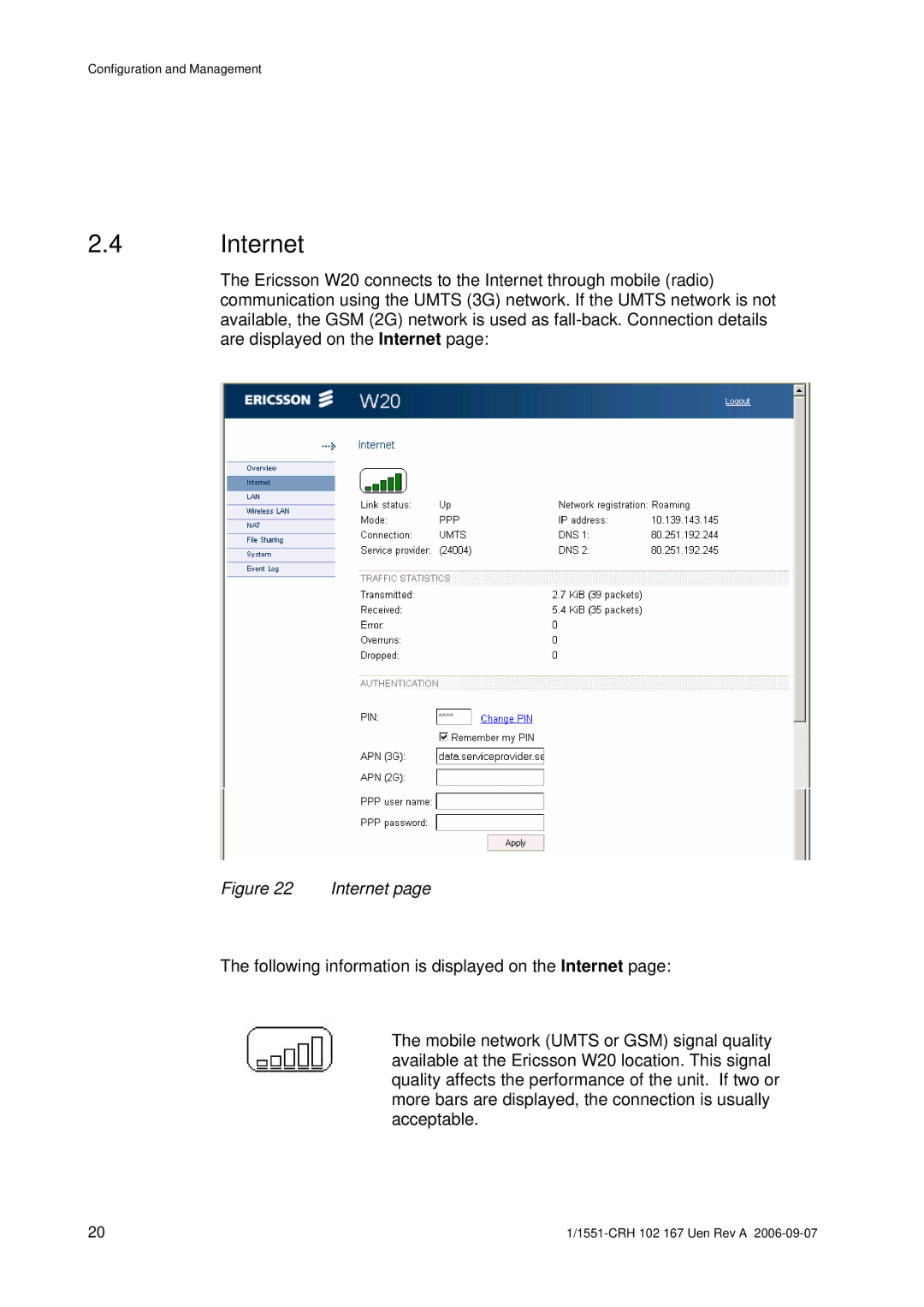 Ericsson W20 manual Internet 