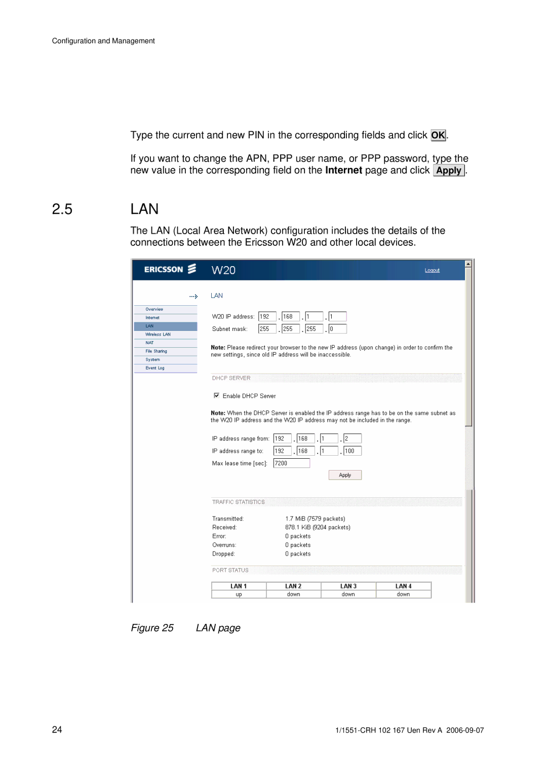 Ericsson W20 manual Lan 