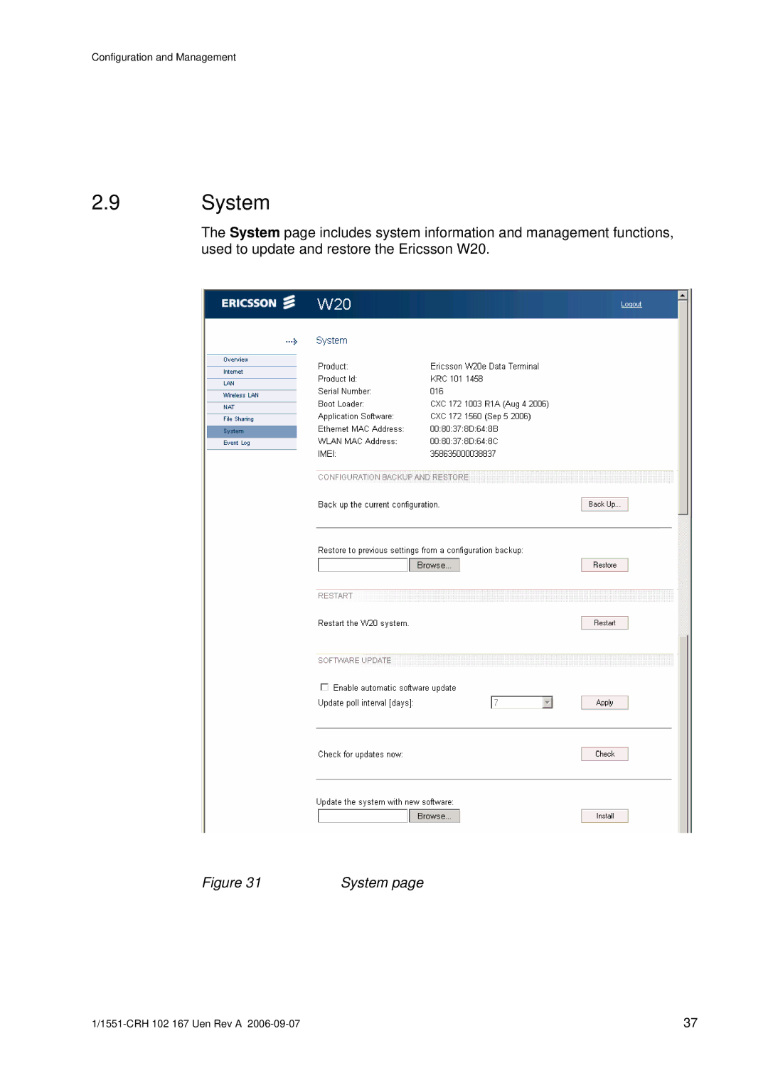 Ericsson W20 manual System 