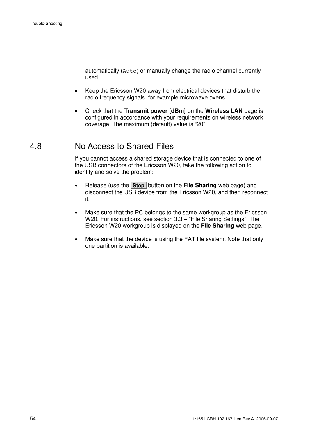 Ericsson W20 manual No Access to Shared Files 