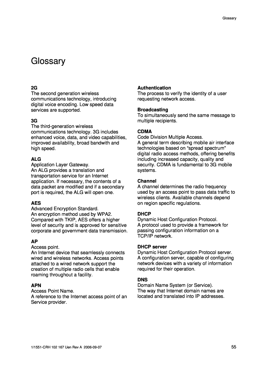 Ericsson W20 manual Glossary 