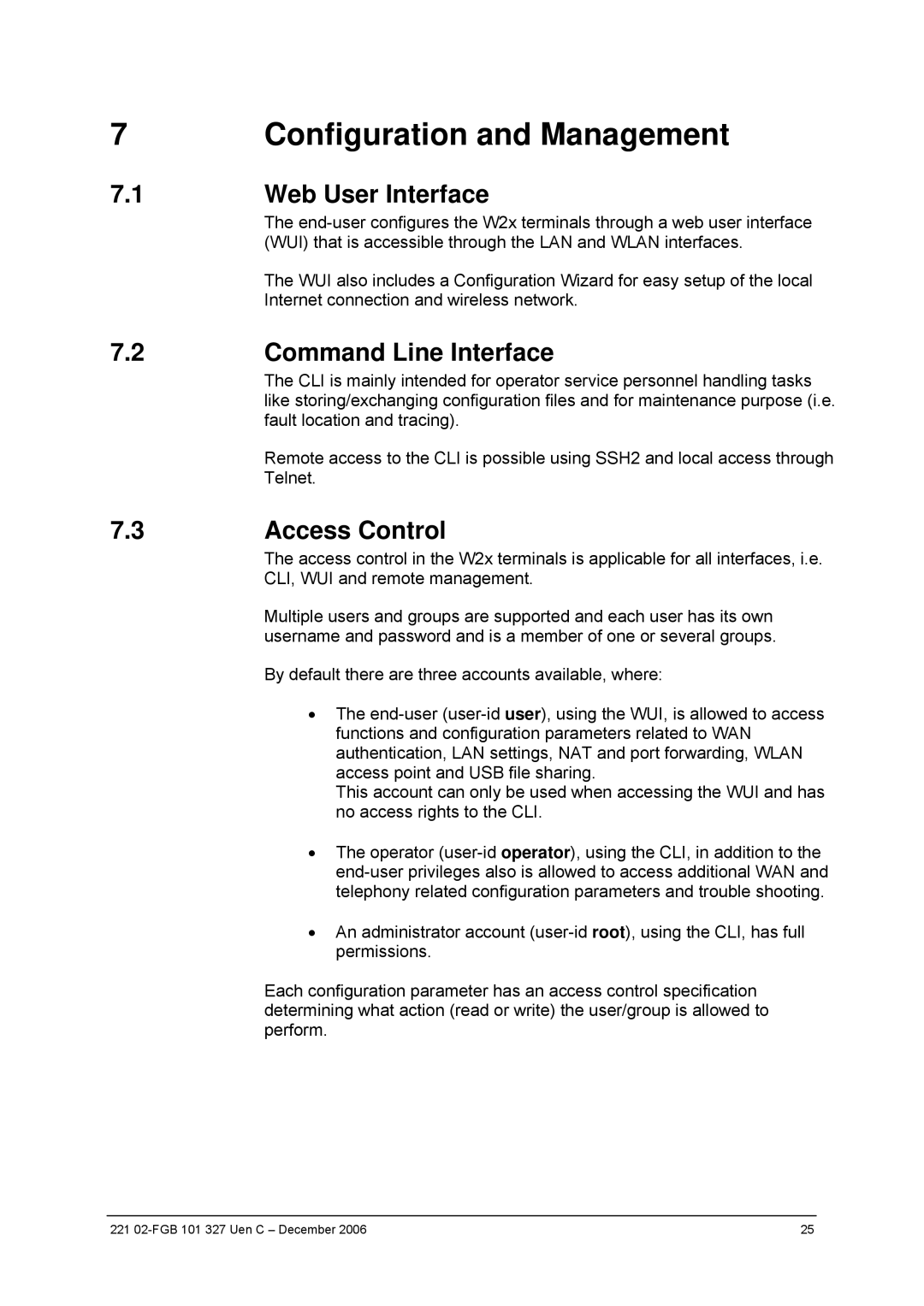 Ericsson W2x Series manual Configuration and Management, Web User Interface, Command Line Interface, Access Control 