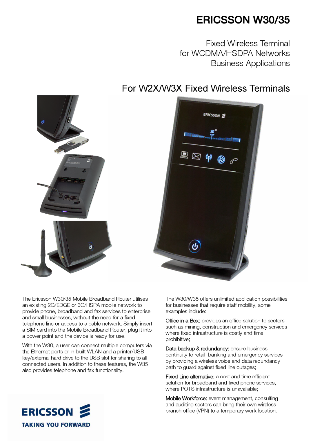 Ericsson W35 manual Ericsson W30/35, For W2X/W3X Fixed Wireless Terminals 