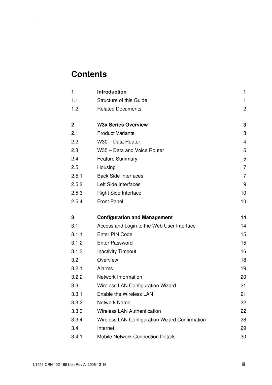 Ericsson W3X manual Contents 