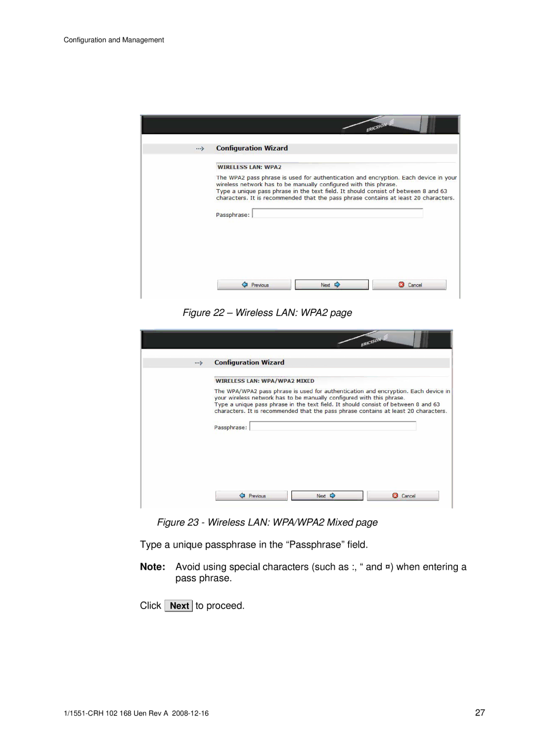 Ericsson W3X manual Wireless LAN WPA2 