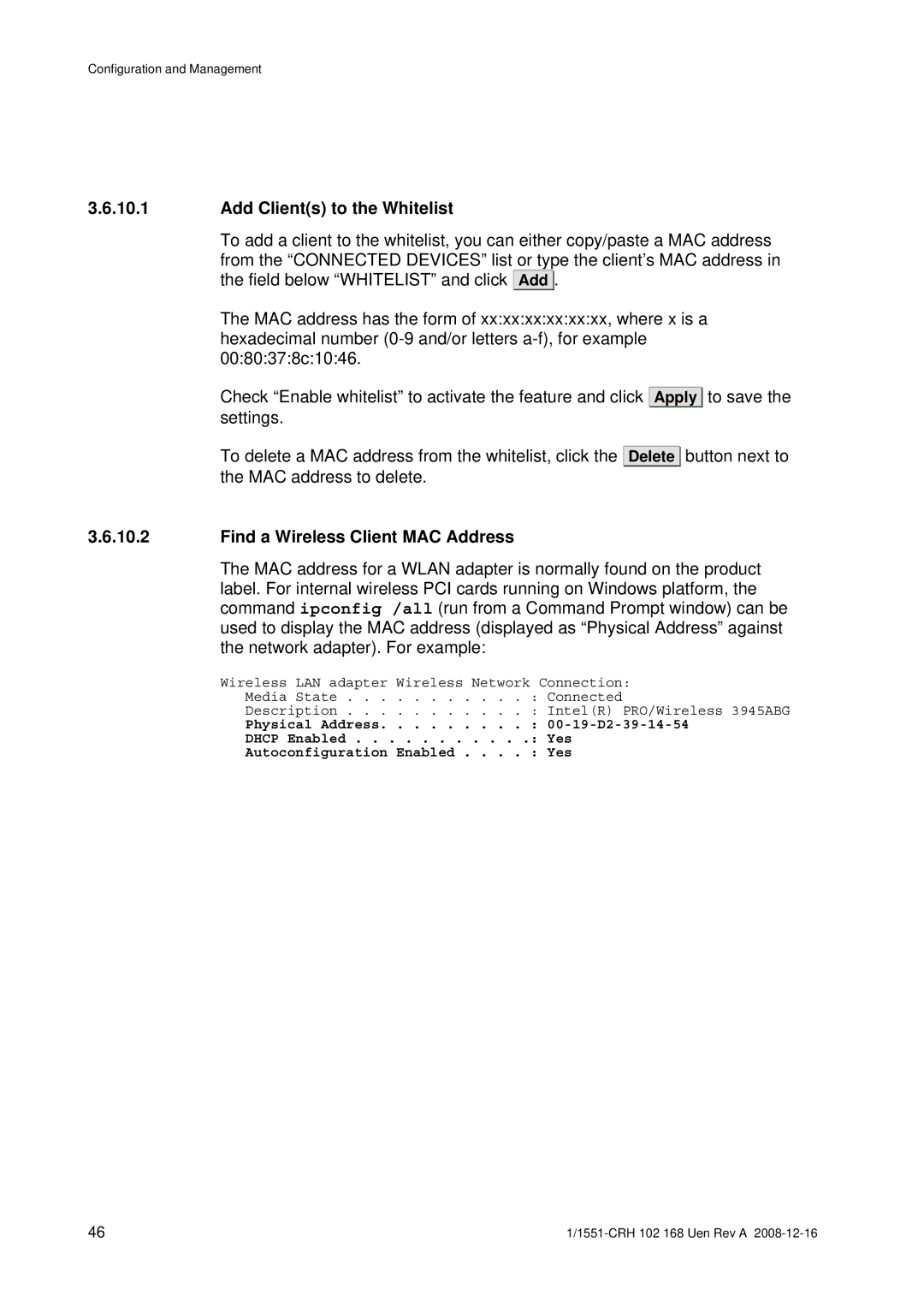 Ericsson W3X manual Add Clients to the Whitelist, Find a Wireless Client MAC Address 