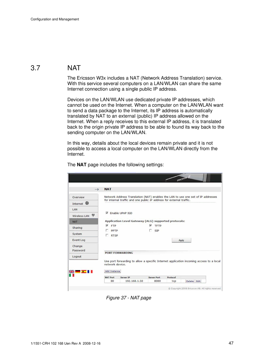 Ericsson W3X manual Nat 