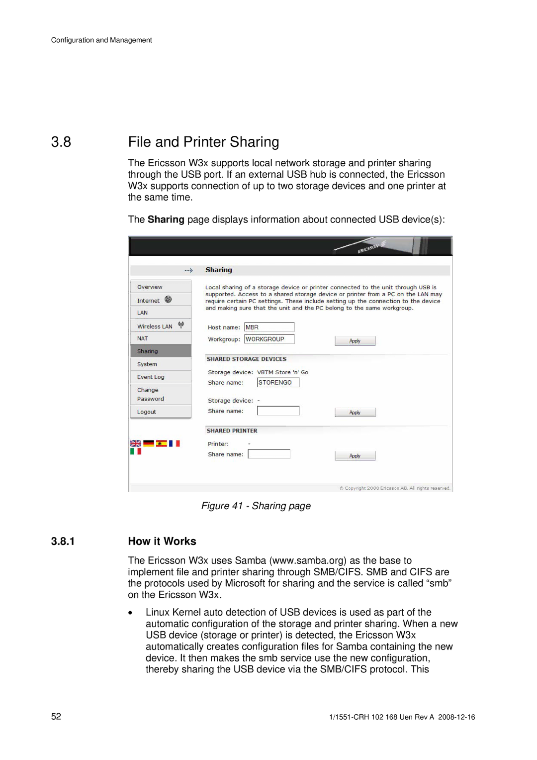 Ericsson W3X manual File and Printer Sharing, How it Works 