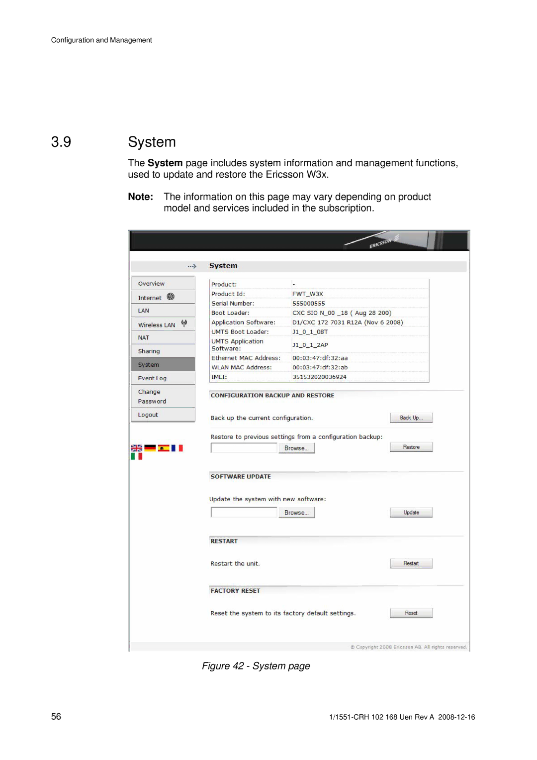 Ericsson W3X manual System 